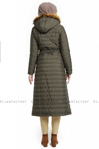 Yeliz - Giacca Lunga Cachi Con Cappuccio