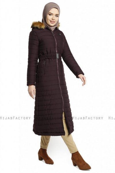 Yeliz - Giacca Lunga Viola Con Cappuccio