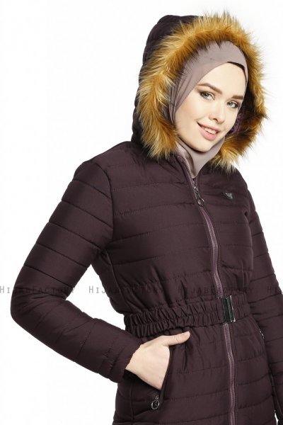 Yeliz - Giacca Lunga Viola Con Cappuccio