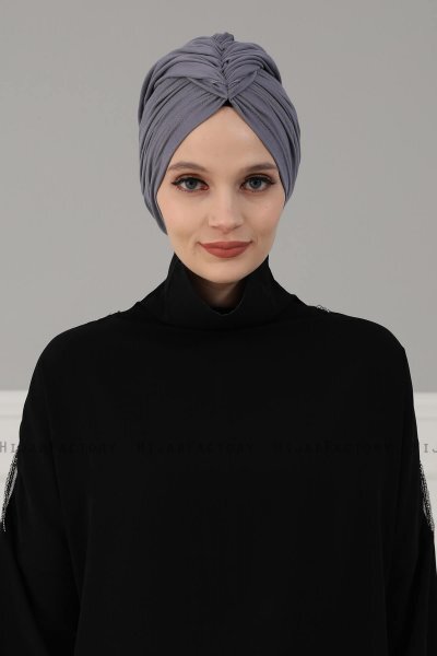 Amy - Turbante Di Cotone Grigio - Ayse Turban