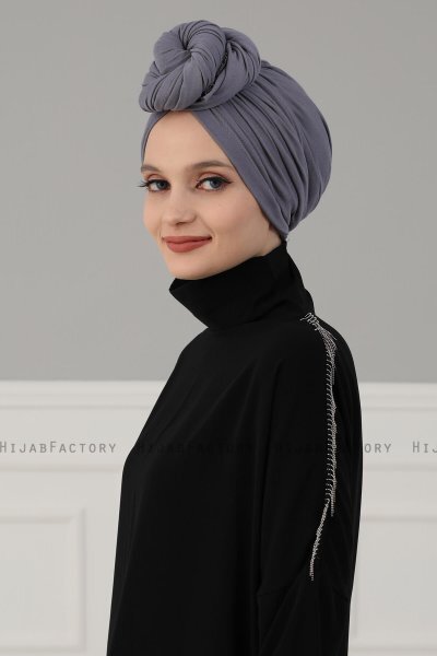 Amy - Turbante Di Cotone Grigio - Ayse Turban