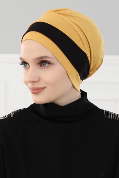Elsa - Turbante Di Cotone Mostarda & Nero