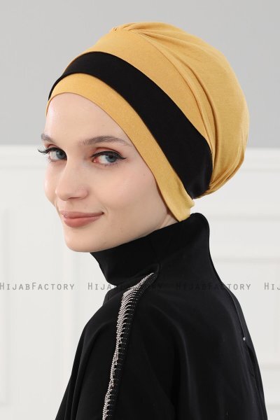 Elsa - Turbante Di Cotone Mostarda & Nero