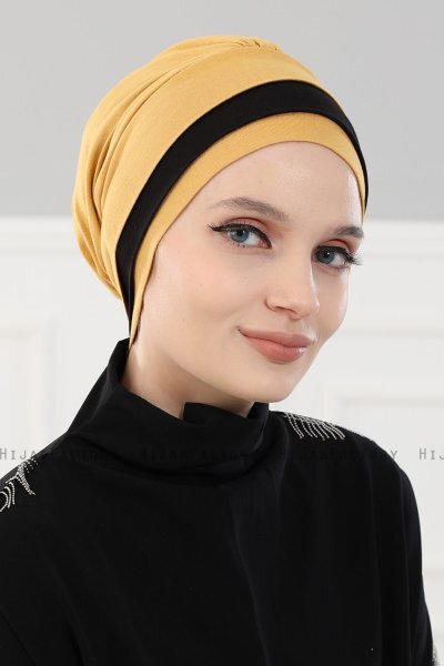 Elsa - Turbante Di Cotone Mostarda & Nero