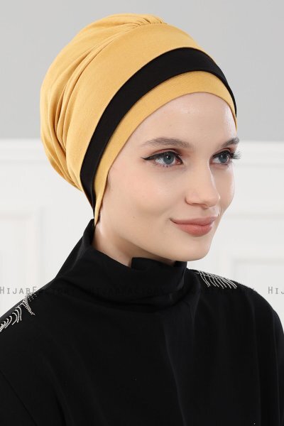 Elsa - Turbante Di Cotone Mostarda & Nero