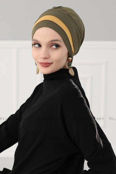 Elsa - Turbante Di Cotone Cachi & Mostarda