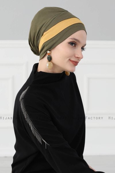 Elsa - Turbante Di Cotone Cachi & Mostarda