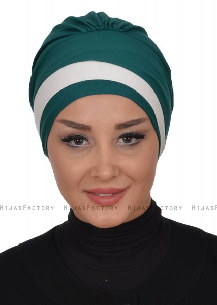 Elsa - Turbante Di Cotone Verde Scuro & Creme