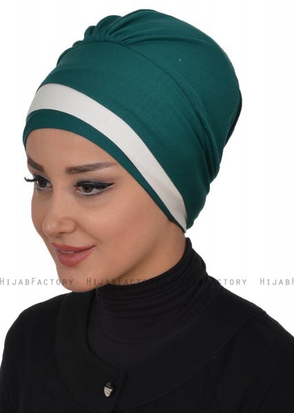 Elsa - Turbante Di Cotone Verde Scuro & Creme