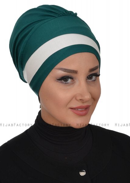 Elsa - Turbante Di Cotone Verde Scuro & Creme