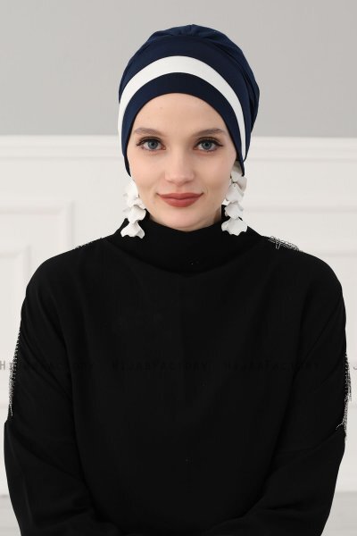 Elsa - Turbante Di Cotone Blu Navy & Creme