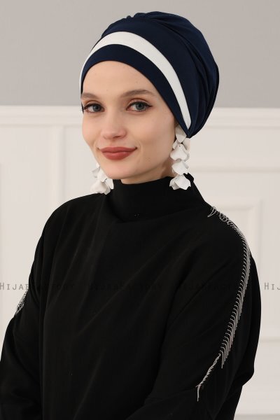 Elsa - Turbante Di Cotone Blu Navy & Creme