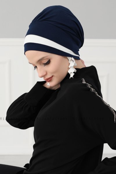 Elsa - Turbante Di Cotone Blu Navy & Creme