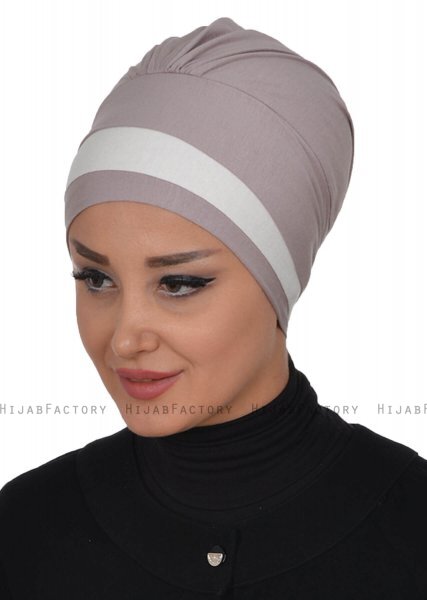 Elsa - Turbante Di Cotone Taupe & Creme