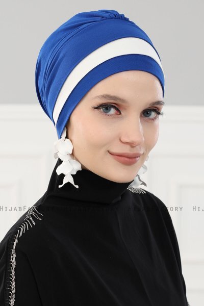 Elsa - Turbante Di Cotone Blu & Creme