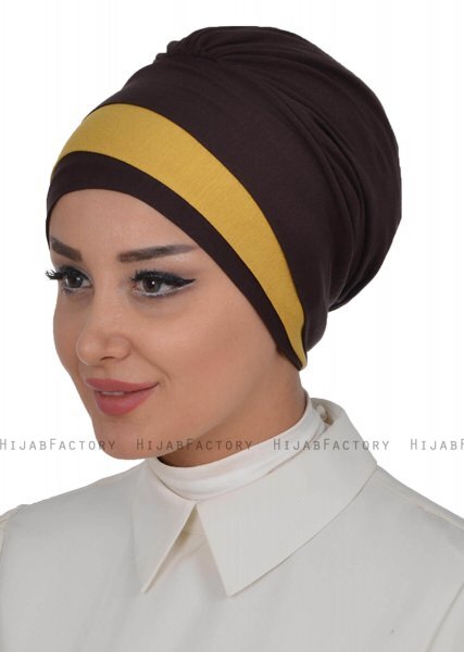 Elsa - Turbante Di Cotone Marrone & Mostarda