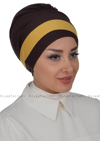 Elsa - Turbante Di Cotone Marrone & Mostarda