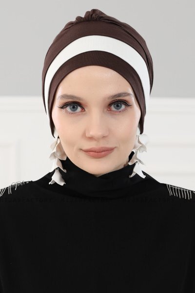 Elsa - Turbante Di Cotone Marrone & Creme