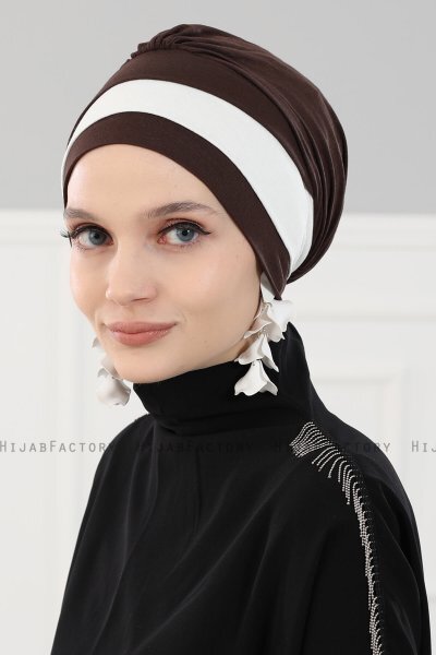 Elsa - Turbante Di Cotone Marrone & Creme
