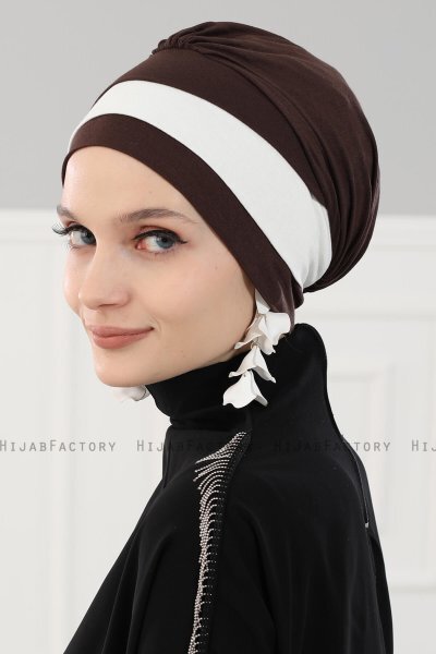 Elsa - Turbante Di Cotone Marrone & Creme