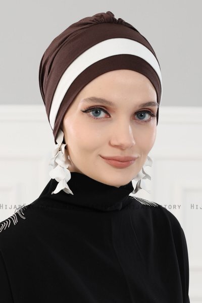 Elsa - Turbante Di Cotone Marrone & Creme