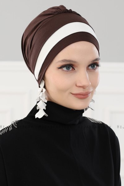 Elsa - Turbante Di Cotone Marrone & Creme