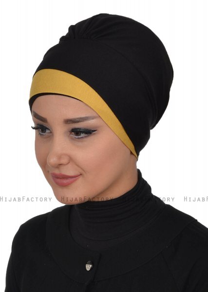 Elsa - Turbante Di Cotone Nero & Mostarda