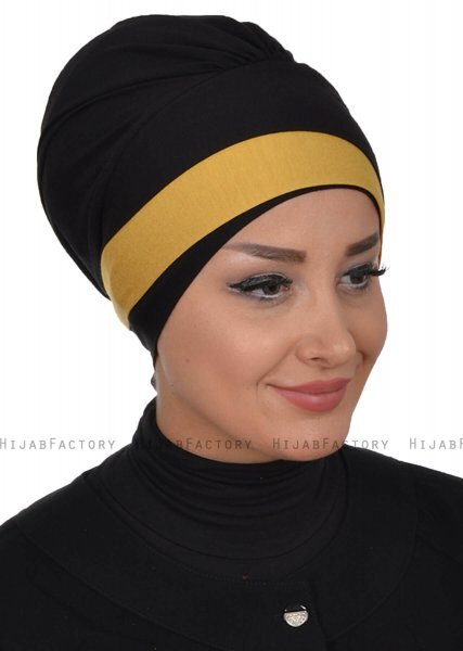 Elsa - Turbante Di Cotone Nero & Mostarda