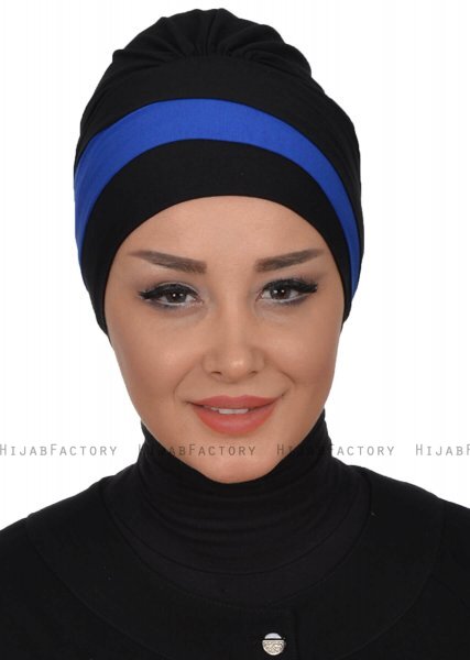 Elsa - Turbante Di Cotone Nero & Blu 