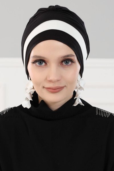 Elsa - Turbante Di Cotone Nero & Creme