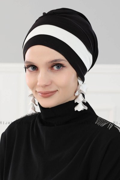Elsa - Turbante Di Cotone Nero & Creme