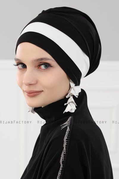 Elsa - Turbante Di Cotone Nero & Creme
