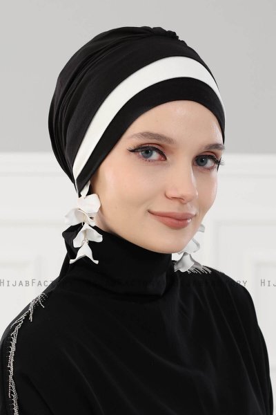 Elsa - Turbante Di Cotone Nero & Creme