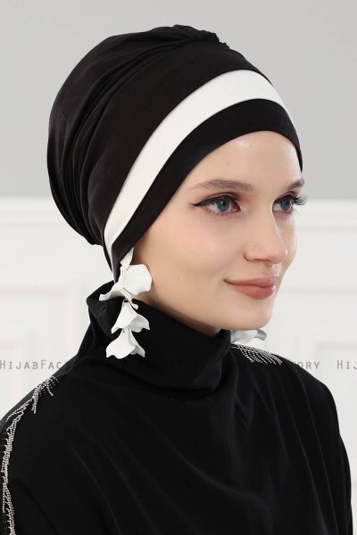 Elsa - Turbante Di Cotone Nero & Creme