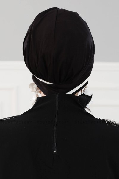 Elsa - Turbante Di Cotone Nero & Creme