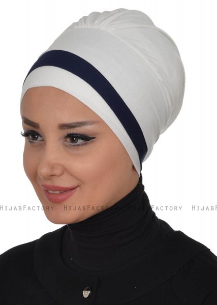 Elsa - Turbante Di Cotone Creme & Blu Navy