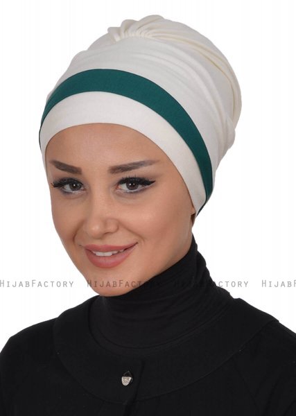 Elsa - Turbante Di Cotone Creme & Verde Scuro