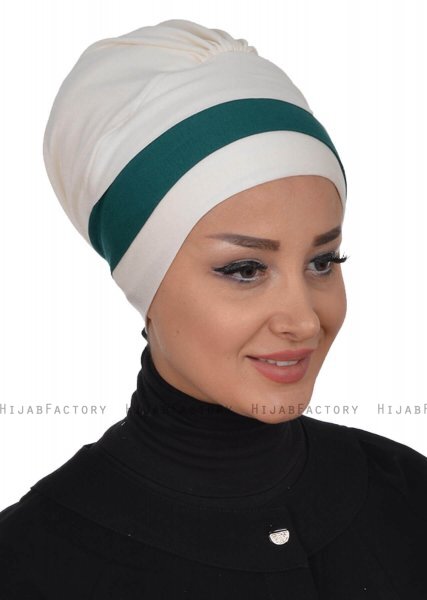 Elsa - Turbante Di Cotone Creme & Verde Scuro