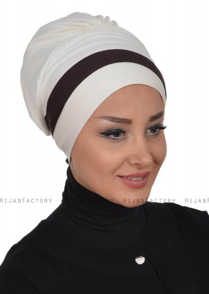 Elsa - Turbante Di Cotone Creme & Marrone
