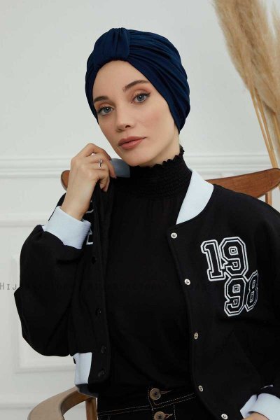Laura - Turbante Di Cotone Blu Navy