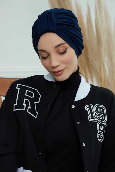 Laura - Turbante Di Cotone Blu Navy