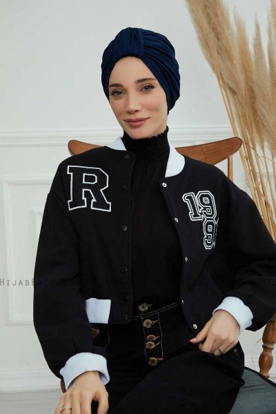 Laura - Turbante Di Cotone Blu Navy