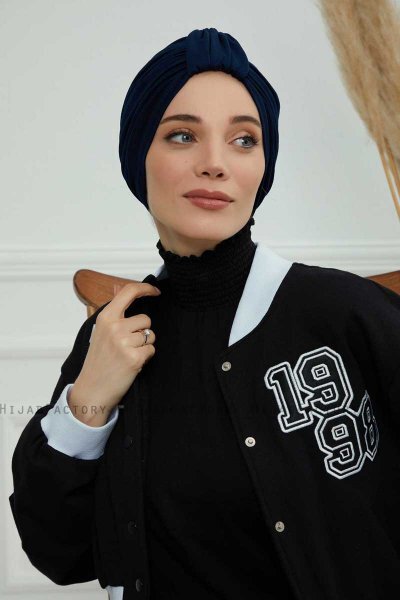 Laura - Turbante Di Cotone Blu Navy