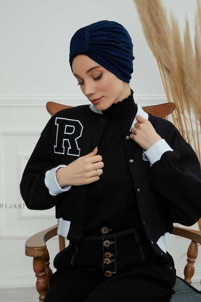 Laura - Turbante Di Cotone Blu Navy