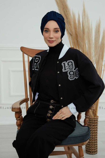 Laura - Turbante Di Cotone Blu Navy