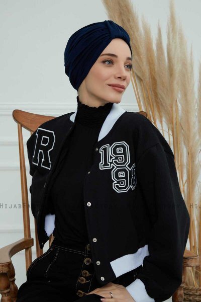Laura - Turbante Di Cotone Blu Navy