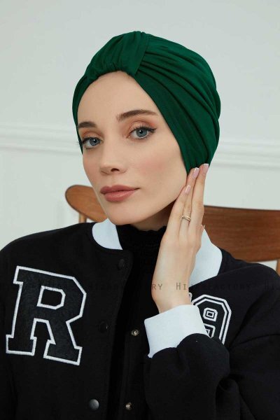 Laura - Turbante Di Cotone Verde Scuro