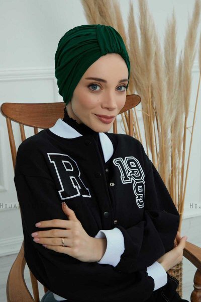 Laura - Turbante Di Cotone Verde Scuro