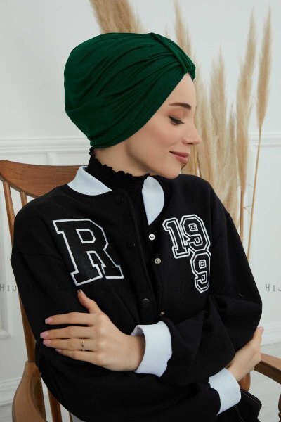 Laura - Turbante Di Cotone Verde Scuro