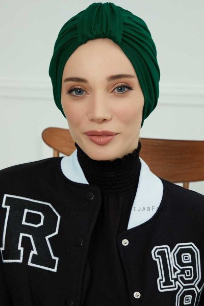 Laura - Turbante Di Cotone Verde Scuro